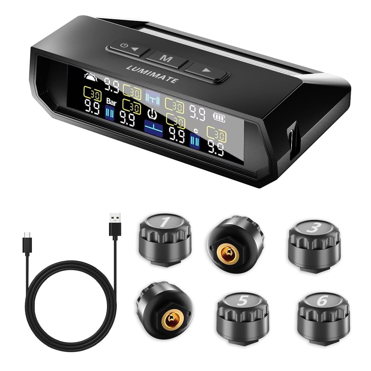 

RV Tire Pressure Monitoring System -TPMS 2025 Upgrade Tire Pressure Monitor with 6 Sensors,Solar Charge & Color LCD Display, 0-9.9BAR/144PSI Range, 6