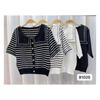 Frauen Sommer Sweety Navy Kragen Strickpullover T-Shirt Tops Kurzarm Knopf Volltonfarbe Gestreift Lose Weiß