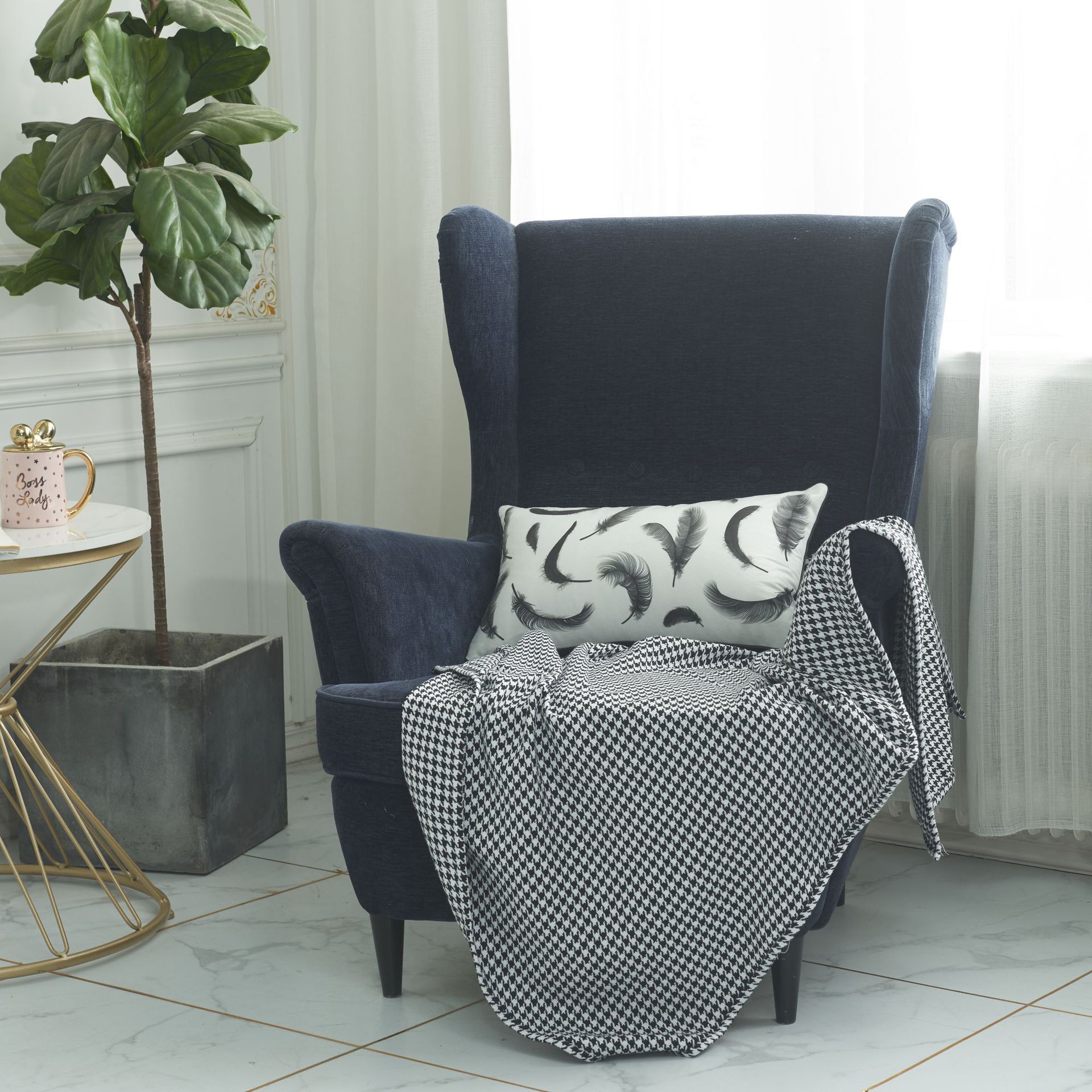 

Nordic Hot Stamping Houndstooth Mix and Match Cushion Cover Blended Fabric Creative Style Core-free Cushion Cover Classic mix and match series