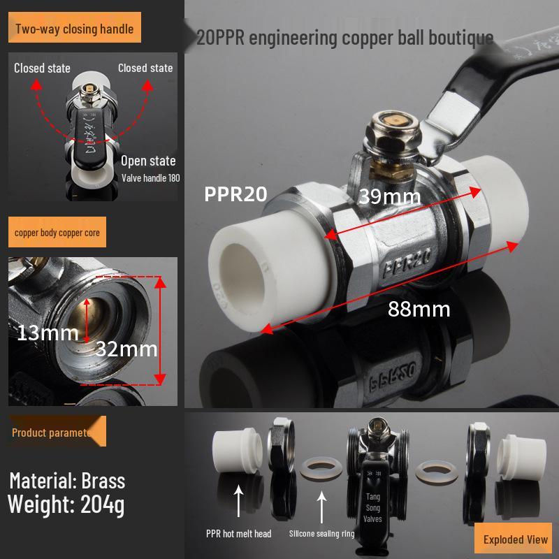 4-Point Double Union 20PPR Stainless Steel Ball Valve for Household Water Pipe Fittings