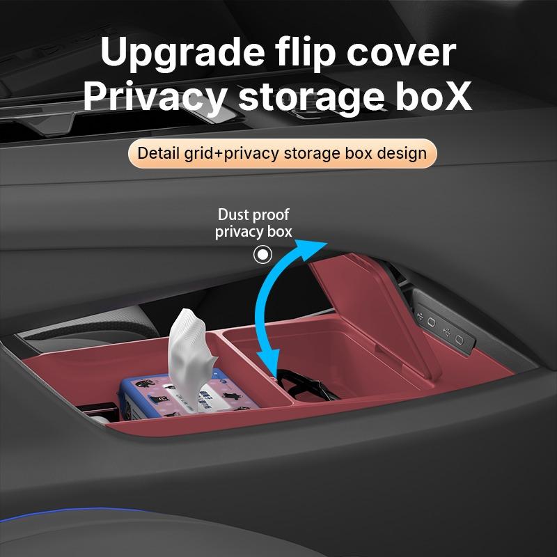 For Tiguan L Pro 2025 2026 Central Control Storage Box, Double Layer Waterproof Anti-Slip Car Organizer with Privacy Cover