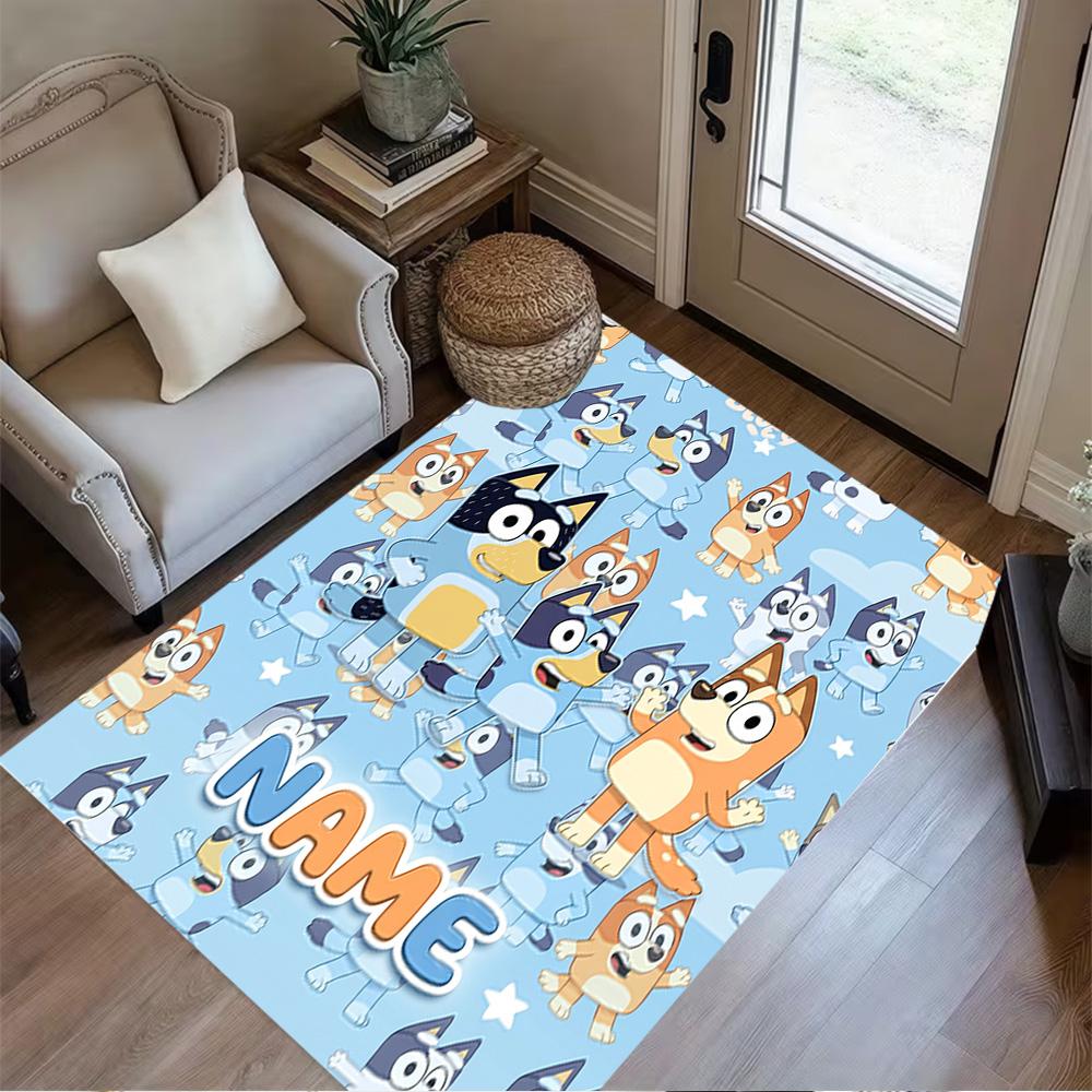 Bluey Friends Adventure Personalized Name Floor Rug Office Rug Design for Game Room Bedrooms Balcony Dormitory Antislip Carpet Decorate Offices
