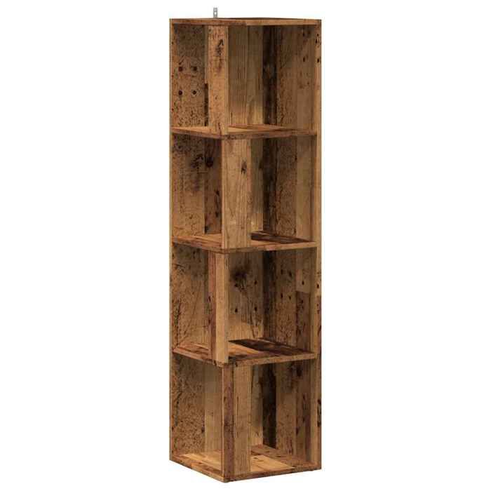 VidaXL Armoire d'angle vieux bois 33x33x132 cm bois d'ingénierie, étagère d'angle, bibliothèque, vitrine, étagère à livres, 856722
