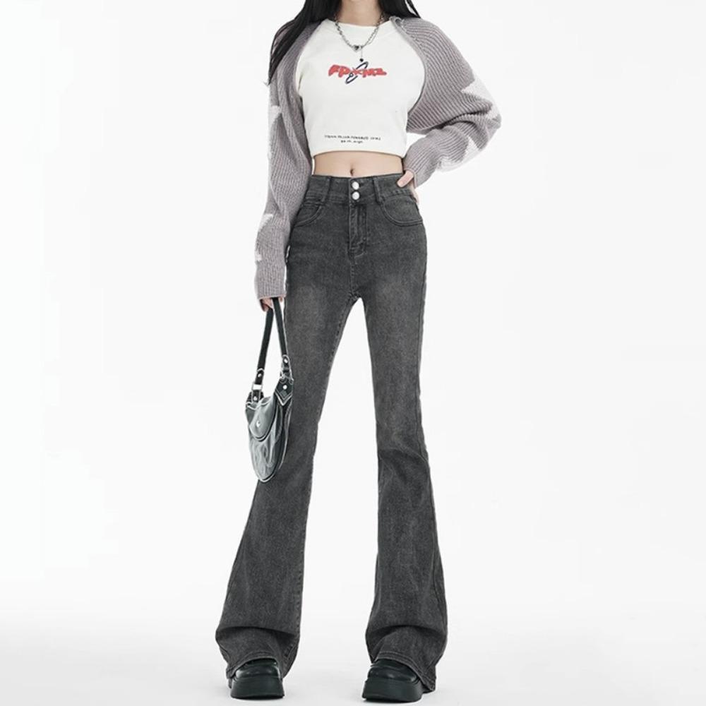 Retro versatile micro-flared jeans for women's 2025 autumn and winter new high-waisted and thin hips-covering horseshoe jeans