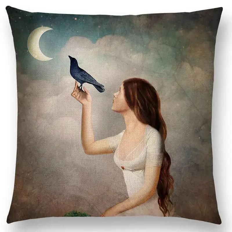 New Elegant Lady Lovely Girl Shakespeare Fantasy Painting Moon Night Swan Dream Trees Cushion Cover Sofa Throw Pillow Case