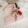 Thick-bottomed Cute Cherry Premium Fluffy Slippers for Women To Wear 2025 Autumn and Winter New Velvet One-word Fluffy Slippers for Women