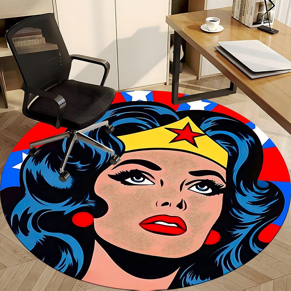 1pc Wonder Woman Superhero Office Round Area Rug, Under Office Chairs Bedroom Living Room Home Decor, Room Deco, Available in Various Sizes