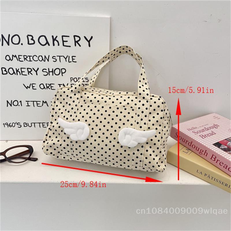 Organisateur de Toilette Grand Modèle Style Ins à Pois avec Ailes, Pochette Cosmétique de Voyage Sac à Maquillage avec Poignées, Trousse de Douche Portable