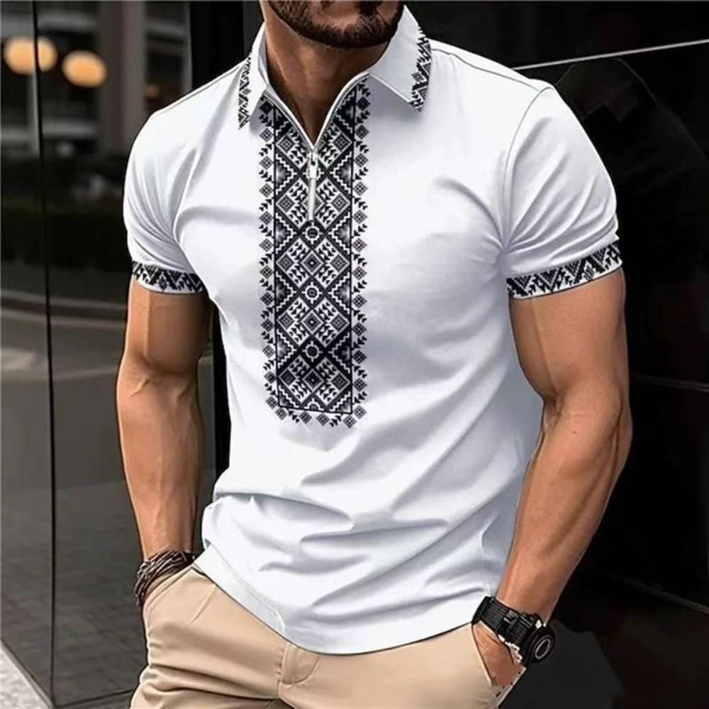 Summer Men s Zipper Short Sleeved Polo Shirt with a Collar and Casual Ethnic Style Polo Shirt S оранжевый