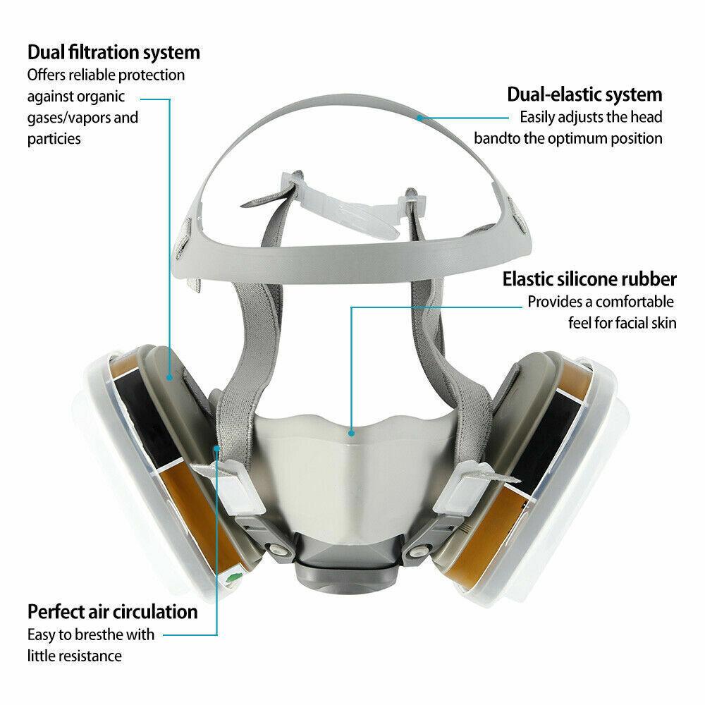 Half Face Cover Gas Mask with Double Filtration for Painting, Chemical, Dust, Smoke
