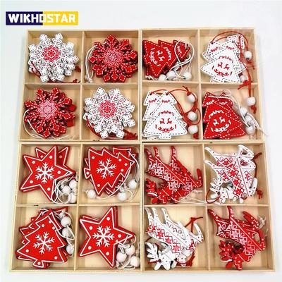 12-Piece Wooden Christmas Decorations Set - Pure Wood Pendants (Deer, Bells, Snowflakes, Stars) | Xmas Tree Ornaments