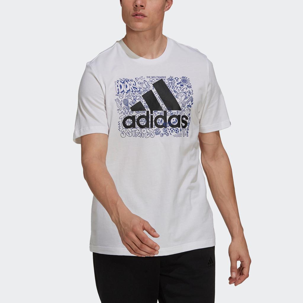 Adidas Graffiti Print Logo Sports Short Sleeve T-Shirt Men Tops White GS4001