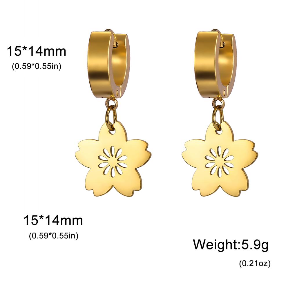 Cazador Gold Color Sakura Flower Pendant Earrings for Women Girls Stainless Steel Jewelry Drop Earrings Gift Wholesale 2026