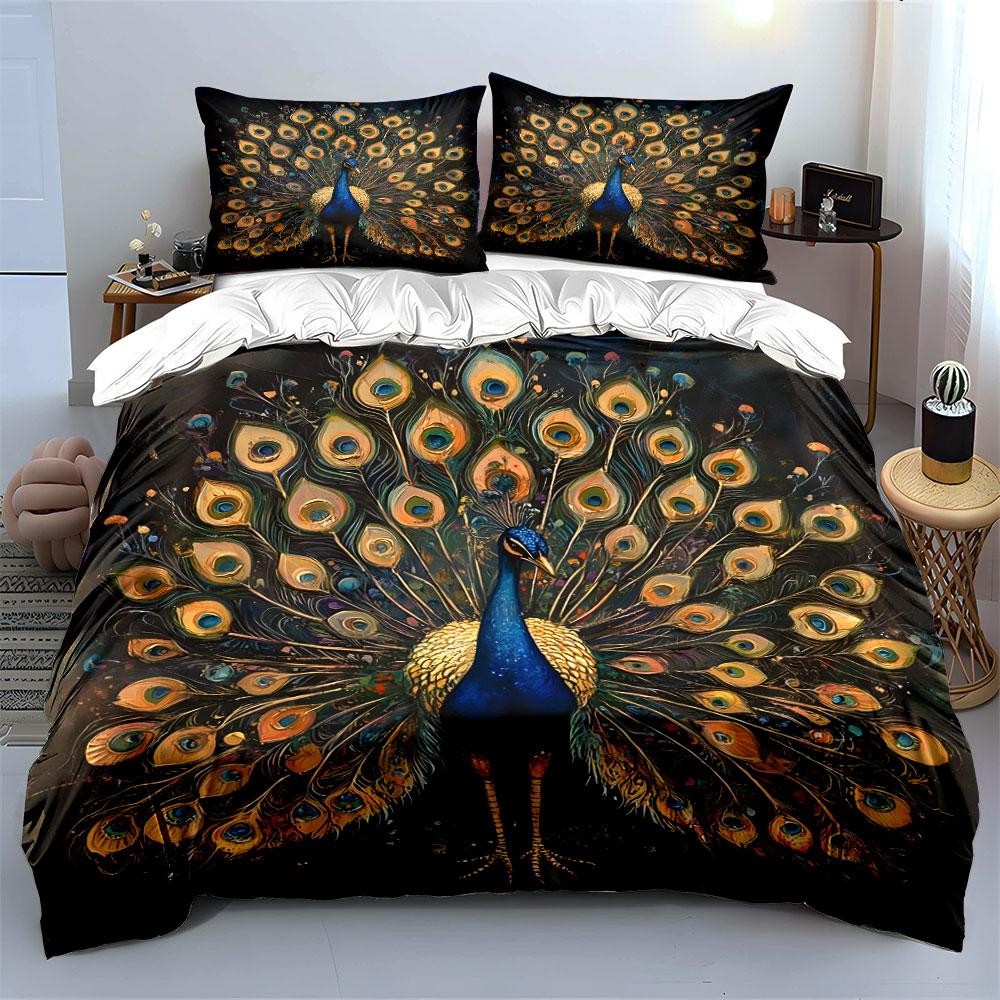 Magnificent Peacock Displaying Feathers Bedding Set for Kids Luxury Gift 3pcs Digital Print Comforter Set Soft Comfortable
