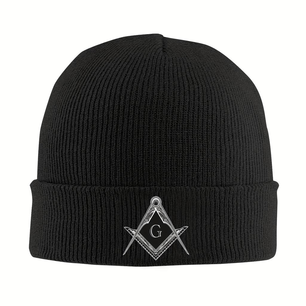 Freemason Square Compasses Symbol Knit Beanie Hat Windproof Warm Ski Hat Funky Unisex Winter Cap Cold Weather Accessory