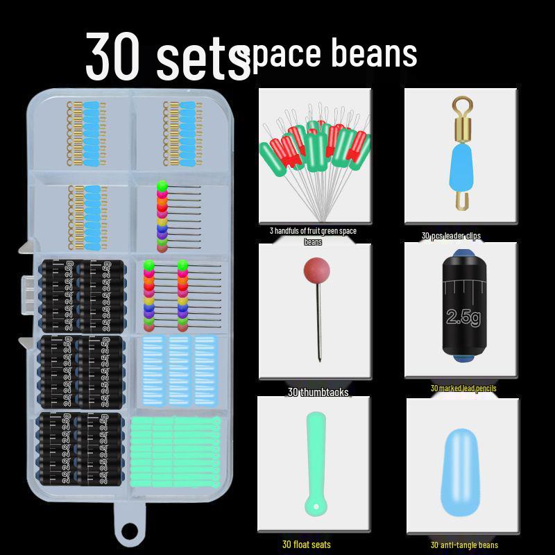 Space Bean Super Tight Silicone Anti-Tangle Fishing Set: 8-Shaped Ring, Scaled Lead Float, Sub-line Clip, Gear Accessories.
