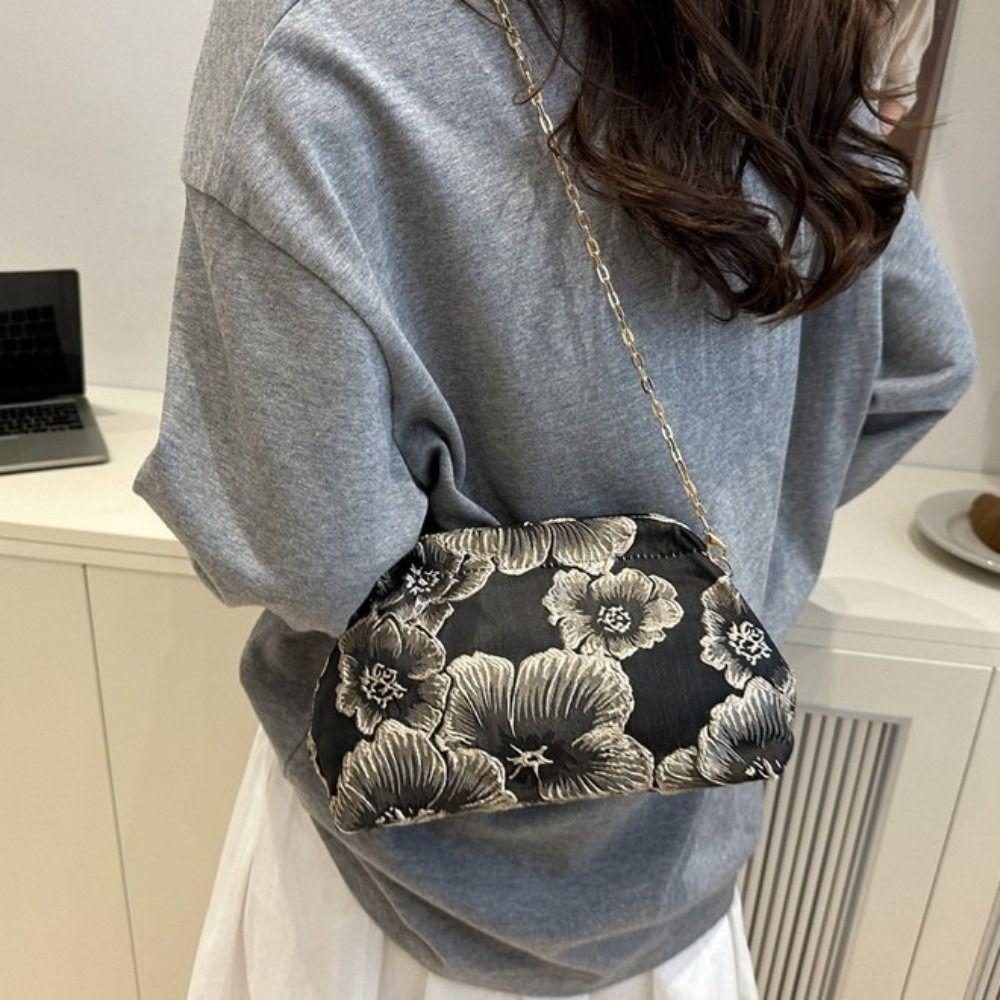 Blumenmuster Stickerei Schultertasche Satin Handtasche Chinesischer Stil Abendtasche Dinner Outfit