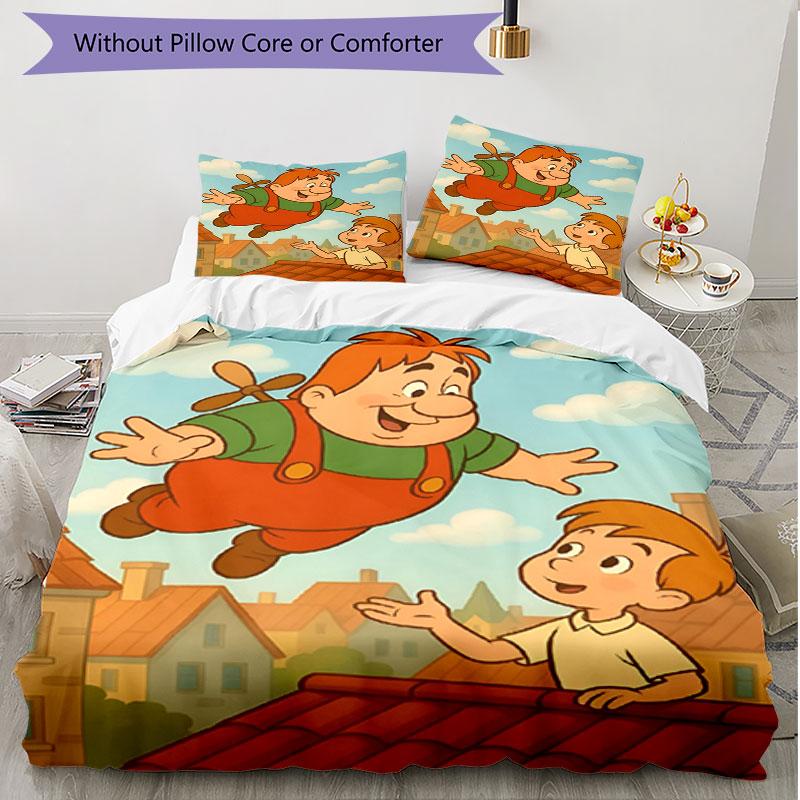 3-teiliges Bettbezug-Set (1 * Bettbezug + 2 * Kissenbezug, ohne Kern), Karlsson auf dem Dach Druck Weiches Ganzjahres-Bettwäsche-Set, Heim-Schlafzimmer-Dekoration Geschenk