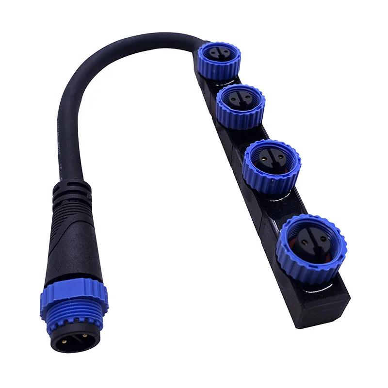 M15 2Pin Type F Waterproof Plug 1 Out 2/3/4 Main Line Male Connector LED Outdoor Street Lights m15 Junction Box Adapter Cable