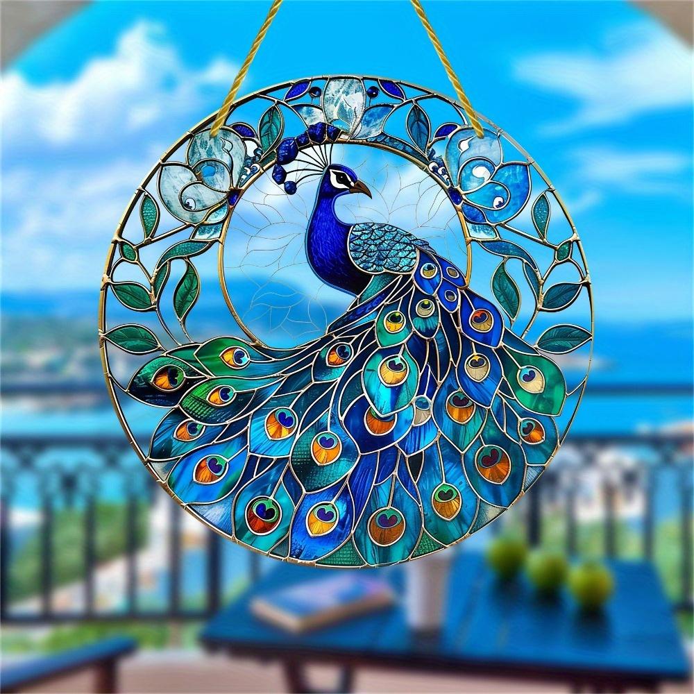Peacock Sun Catcher. Dyed window hanging, a lovely gift for ladies & holiday decor.