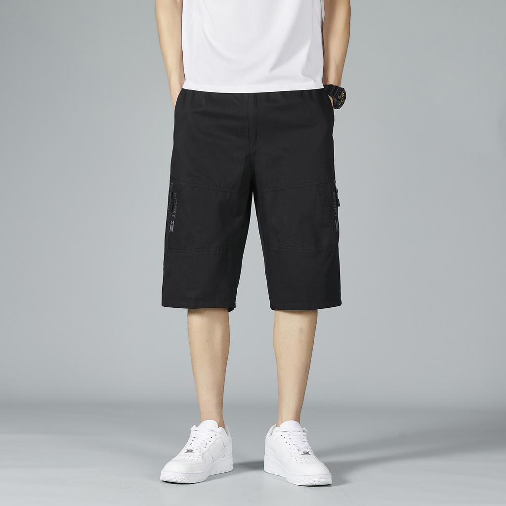 Men's Shorts Knee Pants Zipper Pocket Summer Shorts Jogger Elastic Waist Sports Wear