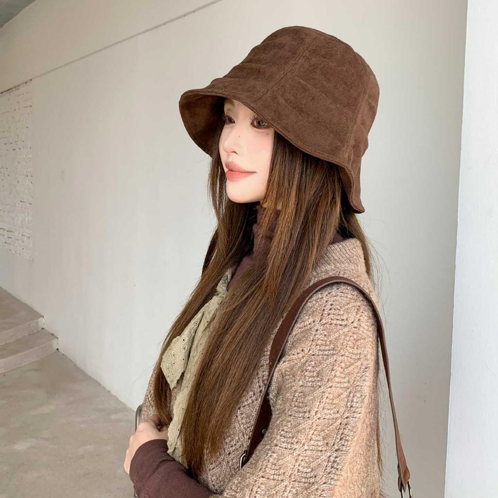 Retro Pleated Suede Fisherman's Hat Children's Versatile Face Small Bucket Hat Literary Temperament Basin Hat