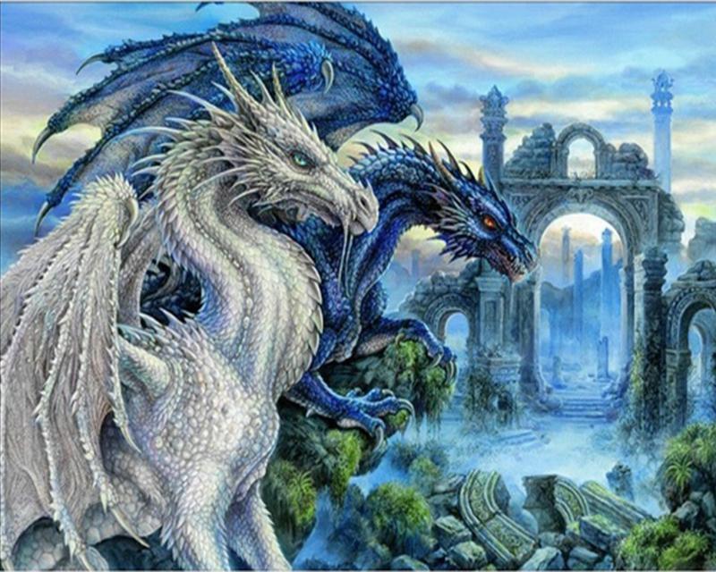 

Алмазная вышивка Дракон Полный квадратный круглый дрель 5D DIY Алмазная картина Животное Мозаика Ремесленный Домашний декор Full Square 20X30CM белый