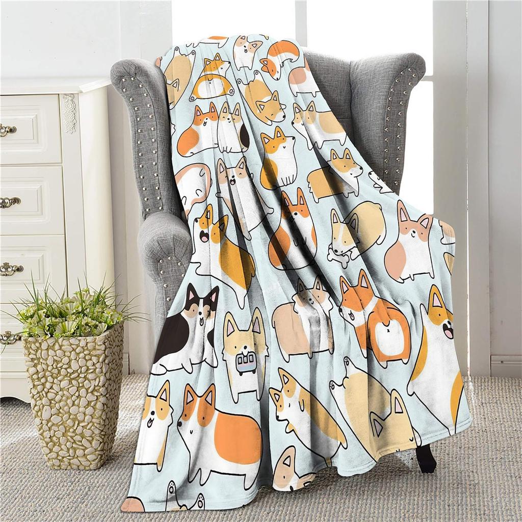 Cute Corgi Blanket Puppy Pattern Blanket Soft Flannel Blanket for Children Adult Gift Blanket