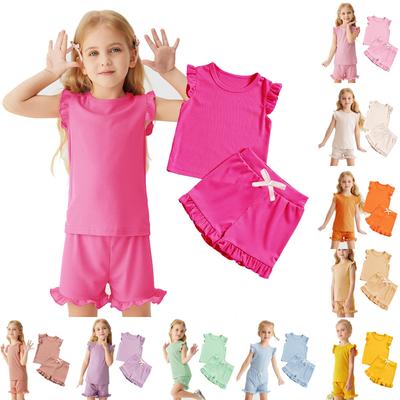 Kid Patriotic Outfit - Short Sleeve & Shorts 2-Piece Set For Girl