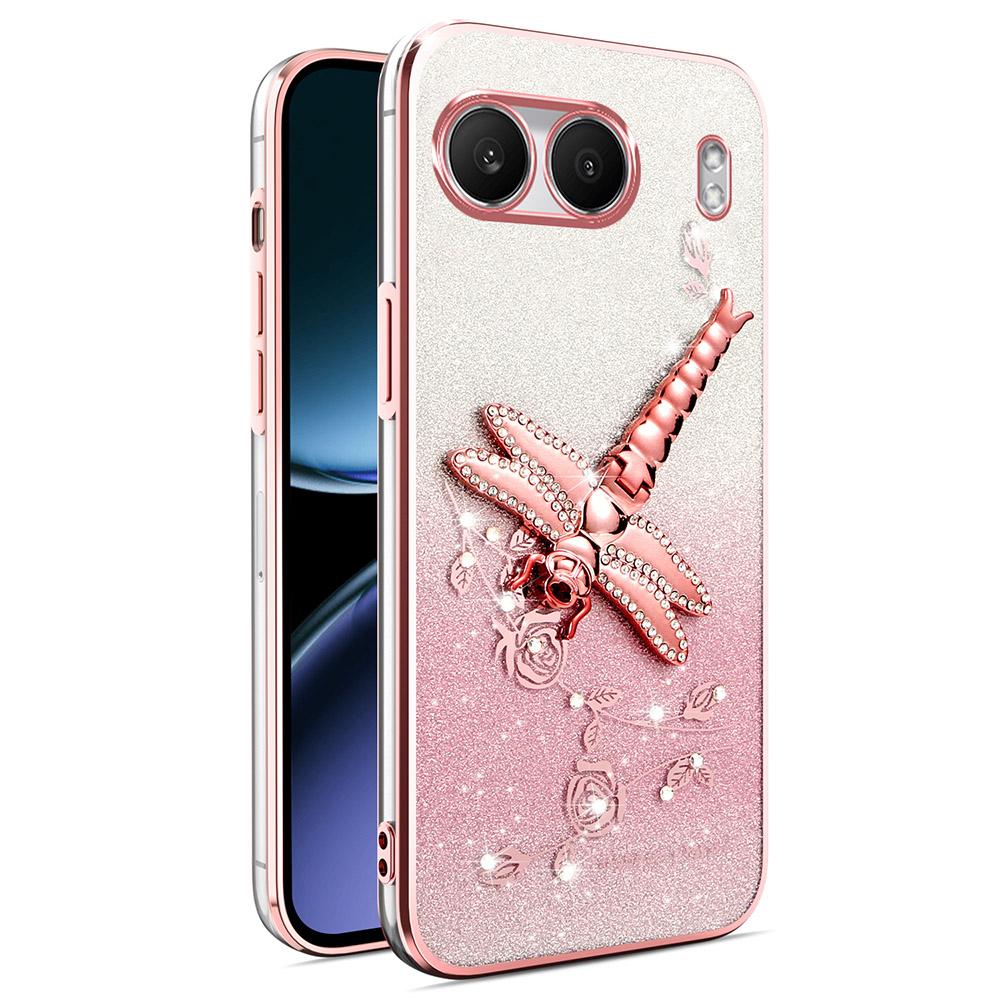 

KADEM Чехол для OnePlus Nord 4 Подставка-стрекоза ТПУ Цветы Блестящая накладка для телефона Pink