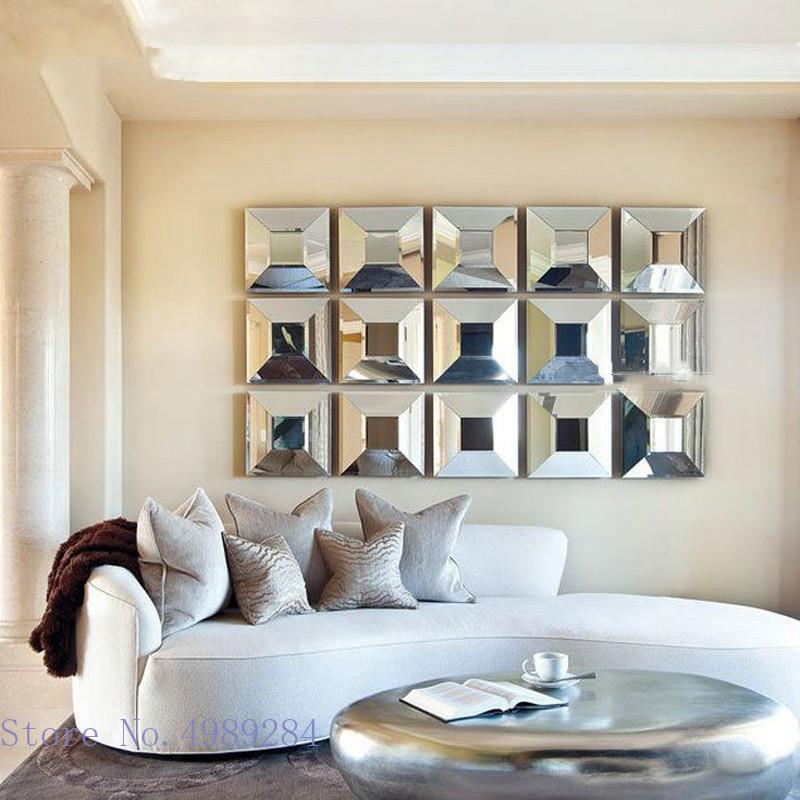 Background Wall Decorative Mirror Square Wall Mirror Ornaments Living Room Wall Hanging Combination Home Decoration Accessories