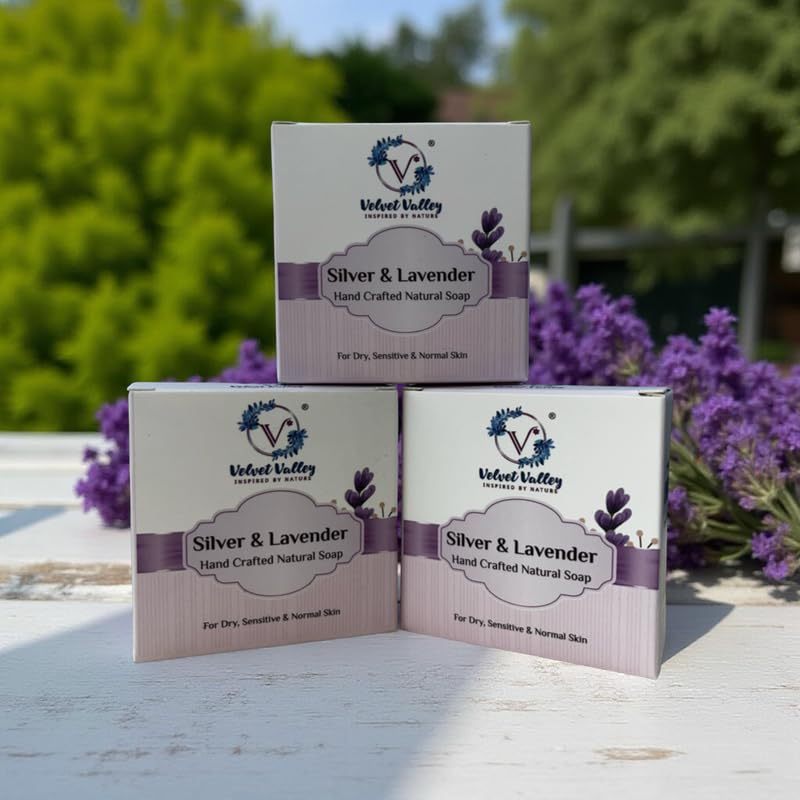Velvet Valley Silver & Lavender Relaxing Aromatherapy Soap Bar Calming Lavender & Silver Infused for a Relaxing Bath Experience 100g (Pack