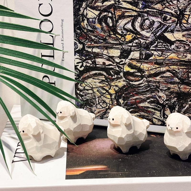 1Pcs Handmade Wooden Sheep Ornament Farm Animal Themed Mini Craft for Home Desktop Car Shelf Decor Birthday Gift