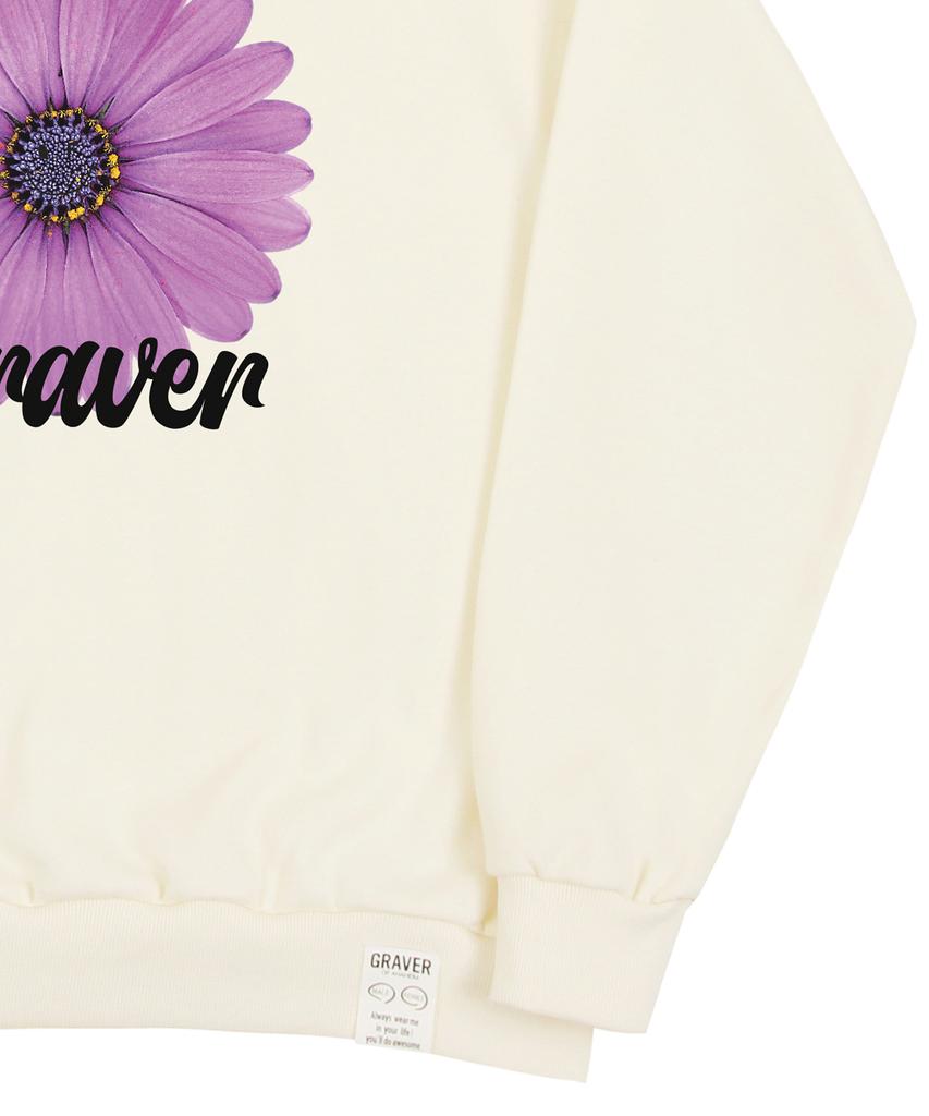 GRAVER [Unisex] Purple Daisy Flower Smile Sweatshirt_Cream