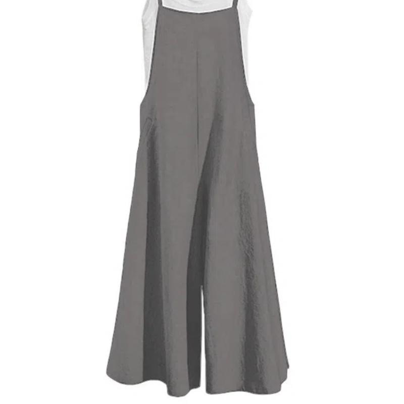 Women's Olive Green Casual Sleeveless Jumpsuit - Off-Shoulder Wide-Leg Romper with Pockets Solid Color Jumpsuit