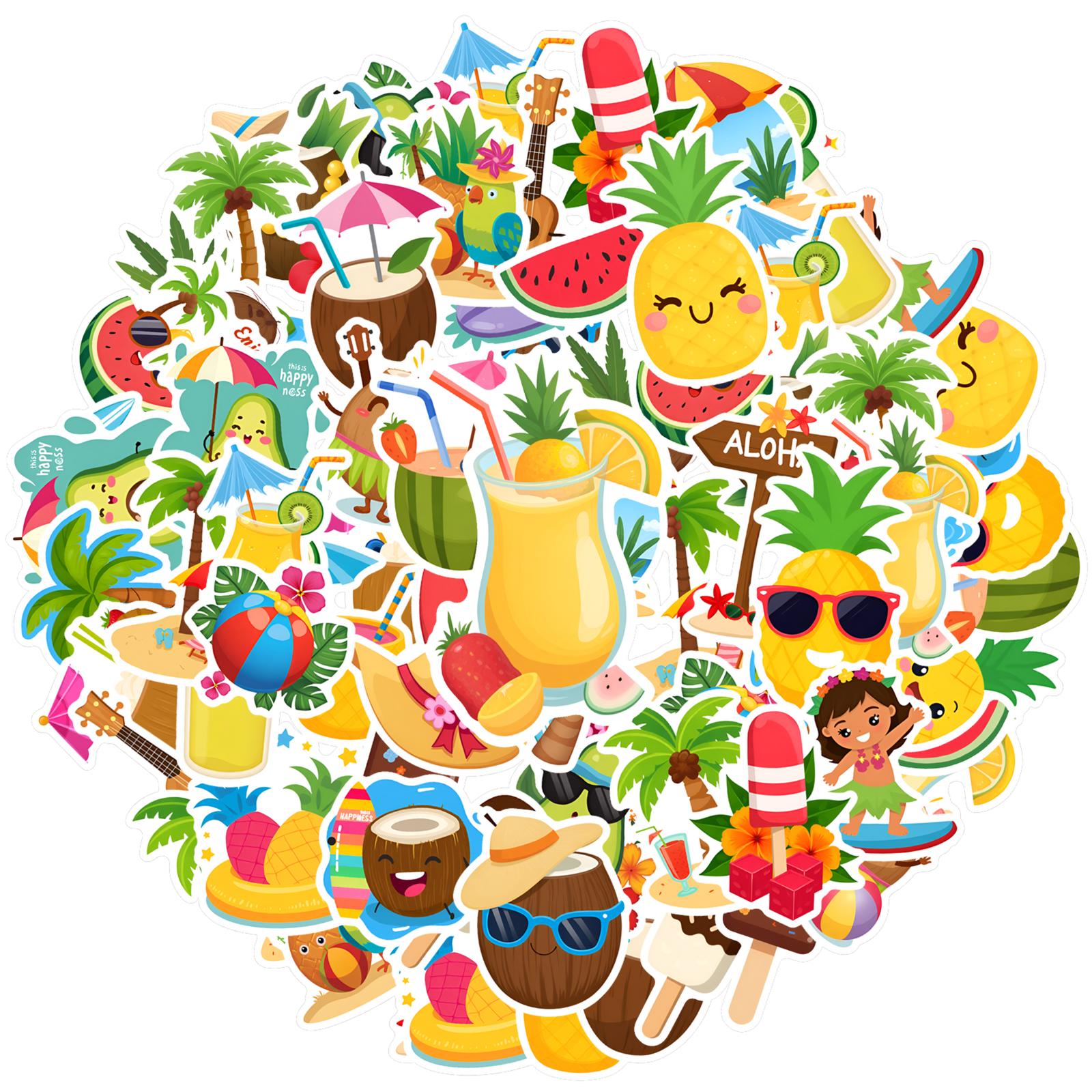 

35pcs-50pcs Cartoon Tropical Stickers Playful Beach Stationery Stickers Summer Stickers For Laptop Motorcycle Luggage Phone DIY