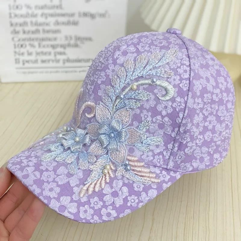 

Korean Version, Pleated Bubble Small Floral, Baseball Cap, Women s, Lace Nail Beads, Flower Sun Protection Hat, Sunshade, Breathable Duckbill Cap Adult, Adjustable
