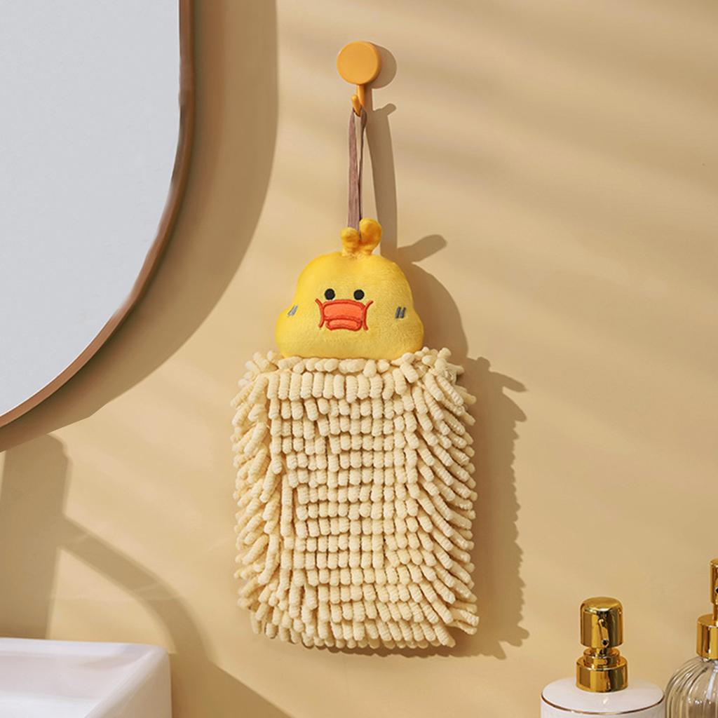 Cartoon Animal Style Hanging Hand Towel Soft Absorbent Microfiber Chenille Hand Drying Cloth with Loop for Bathroom Kitchen Use