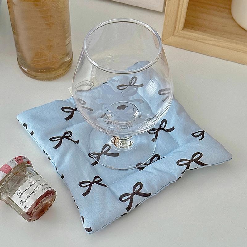 Korean Bow Cotton Coaster Key Storage Jewellery Mat Double-Sided Thickened Fabric Sweet Drawstring Portable Accessories
