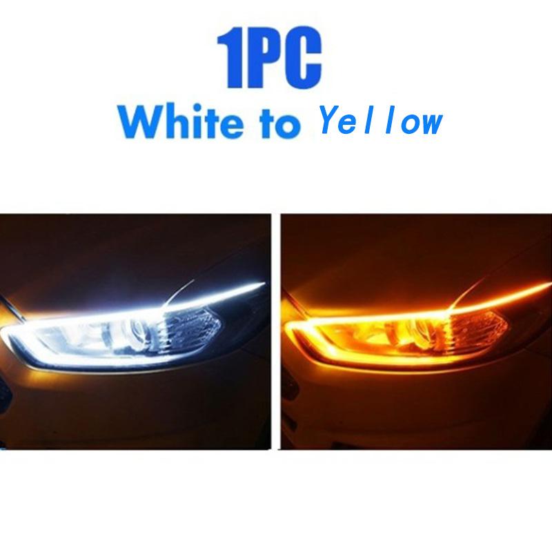 1pcs 12V LED DRL Car Daytime Running Light Flexible Waterproof Strip Auto Headlights White Turn Signal Yellow Brake Flow Lights 30cm