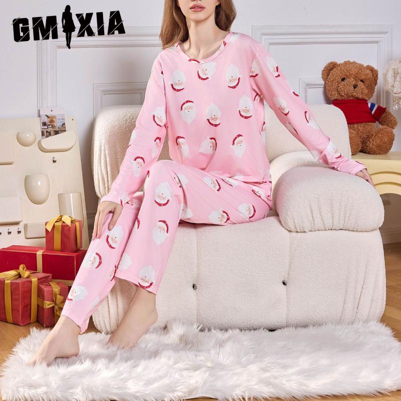 

GMXIA Женская пижама Рождественский мультяшный комплект из двух частей Домашняя одежда XL розовый