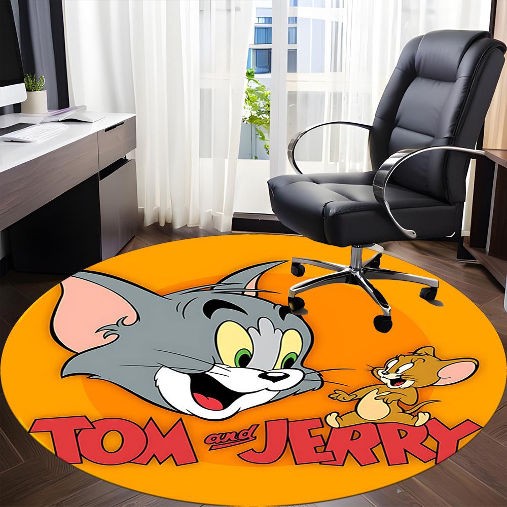 1pc Tom And Jerry Office Rug, Round Non-Slip Durable Large Size Office Carpet, Suitable for Office,yy250908016