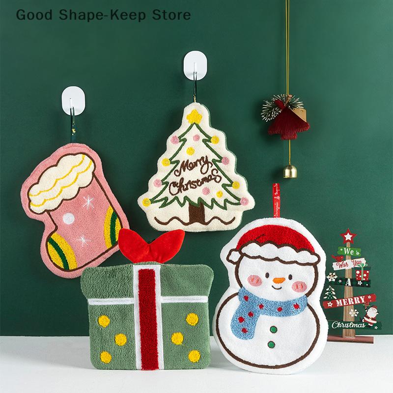 Cartoon Gingerbread Man Snowman Coral Fleece Towel Christmas Hand Towel Christmas Home Kitchen Bathroom Decoration Xmas Gifts