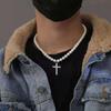 Retro Imitation Pearl Inlaid Rhinestone Cross Pendant Necklace For Men and Women Fashion Jewelry Daily Accessories