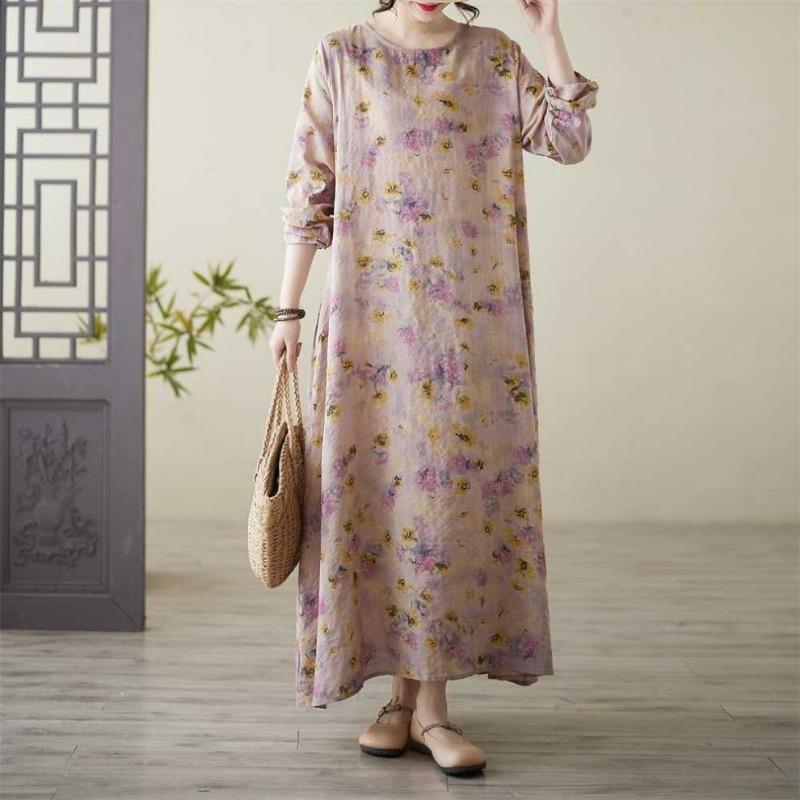 Round-neck Large-sized Long-sleeved Dress