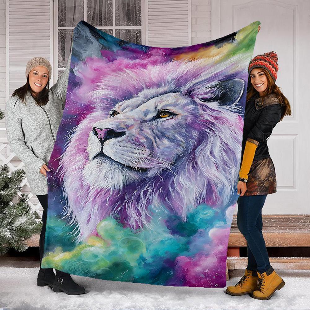 1pc Lion Art Print Throw Blanket Polyester Fiber, Lightweight Flannel, Soft & Warm, All Season Use for Outdoor, Camping Digital Print