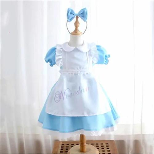 Halloween Baby Meisjes Kinderen Anime Alice Avonturen Blauwe Chique Feestjurk Alice Droom Kind Lolita Sissy Meisje Cosplay Kostuum Kids 100cm&Alice Adventures