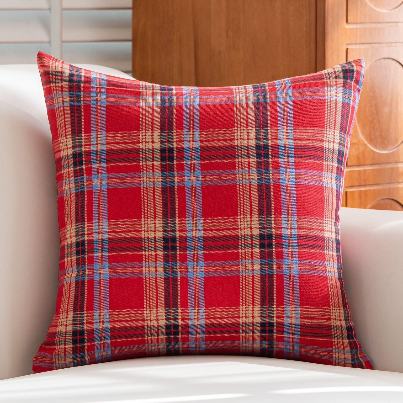 Kerstruit Kussenhoezen Schotse Tartan Kussensloop Vierkant Boerderij Huisdecoratie 50x50cm only cover