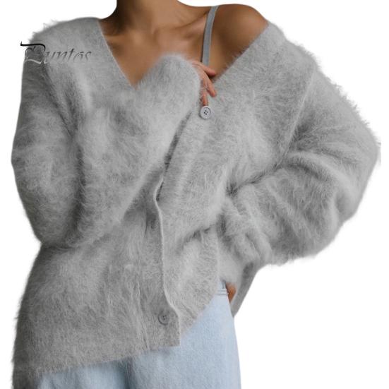 

Женский свитер, пальто с V-образным вырезом, длинный рукав, однотонный однобортный вязаный свитер свободного кроя, теплый вязаный кардиган S светло-серый