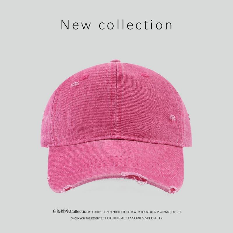 

Washed hole baseball cap fashionable versatile retro solid color embroidery casual simple sunshade cap average size (55-58cm)